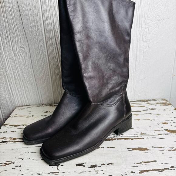 Naturalizer Vintage Brown Leather Square Toe Boots Pull On Women's Sz 4.5 Brazil - Picture 6 of 9